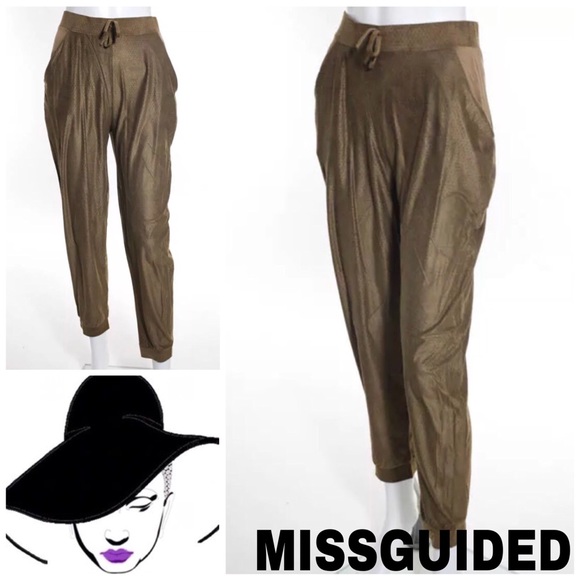 Missguided Pants - MISSGUIDED Perforated Faux Suede Drawstring Pants